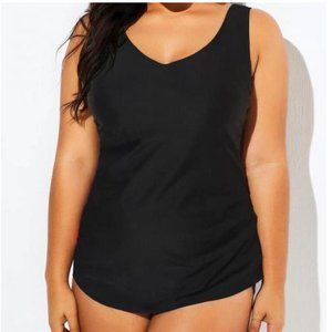 Women's Black V-neck Sarong Front One Piece Swimsuit